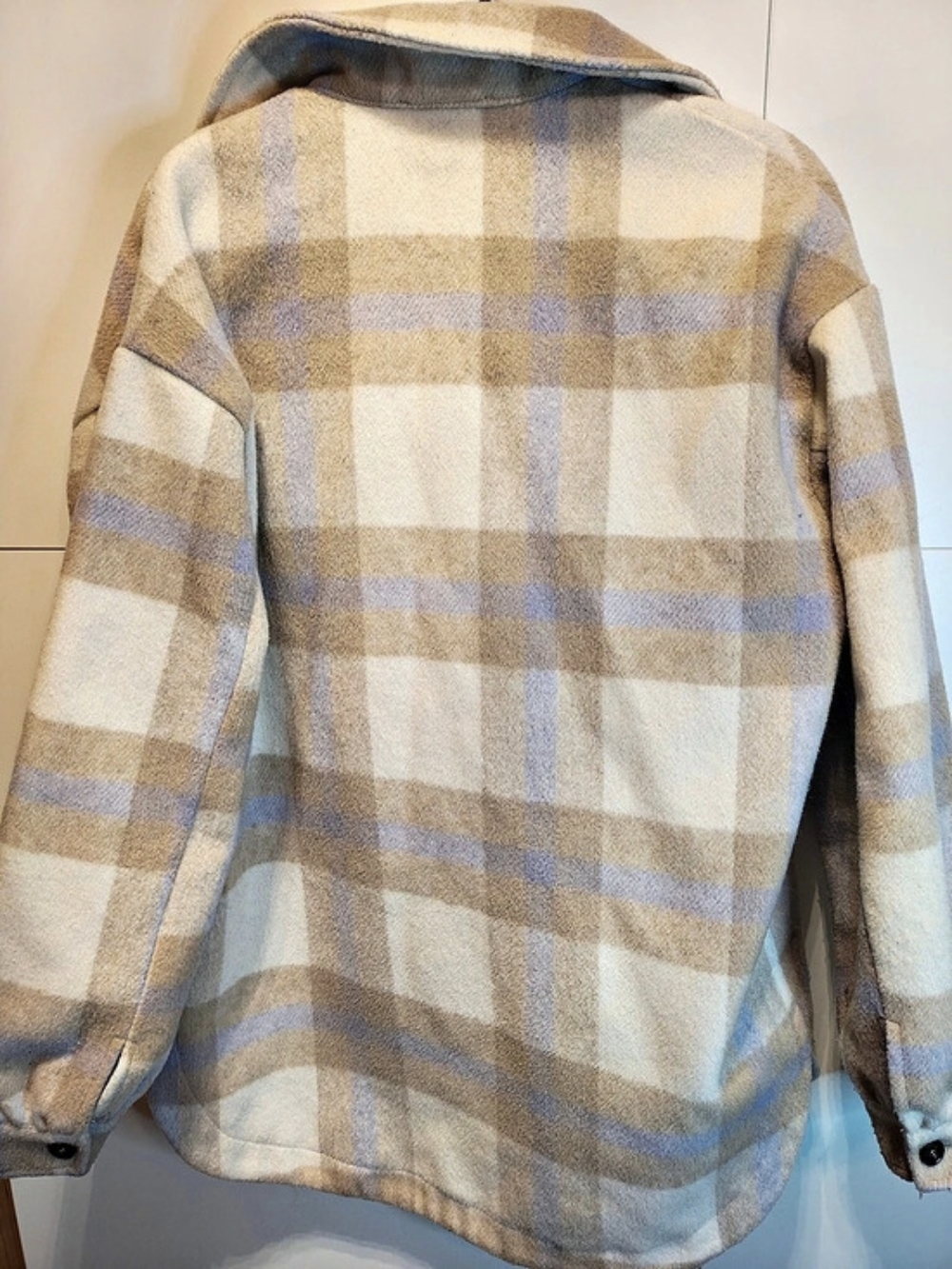 FORE Plaid Wool Blend Shacket Jacket Beige Blue Size M - Picture 8 of 8